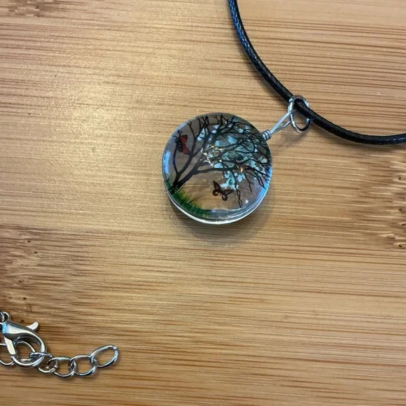 Black Cord Necklace with Tree Pendant, 21” NWOT - Picture 2 of 2